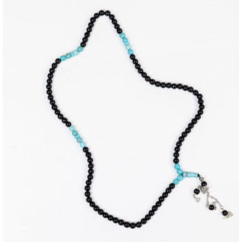 Turquoise and black 99 beads tasbih with silver-tone accents
