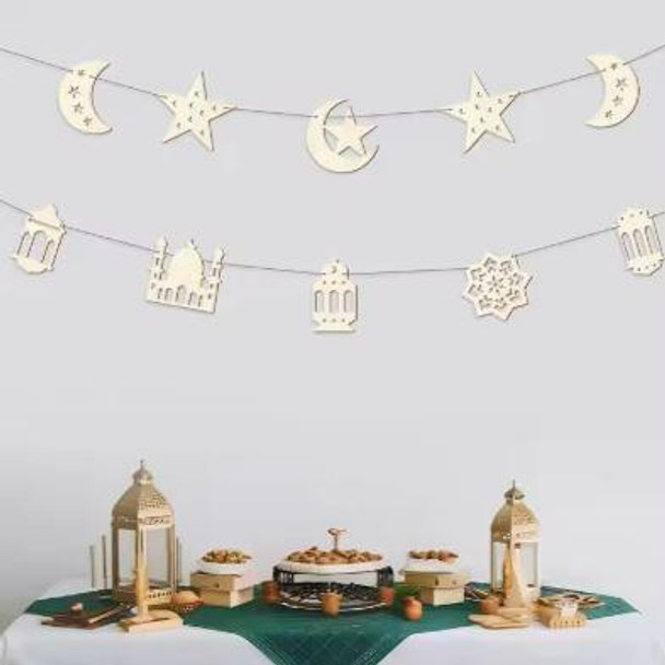  Eid Mubarak DIY Color Your Own-Pendants-Moon-Star Lantern Patterned Banner with Paint--Ramadan Activity Set 