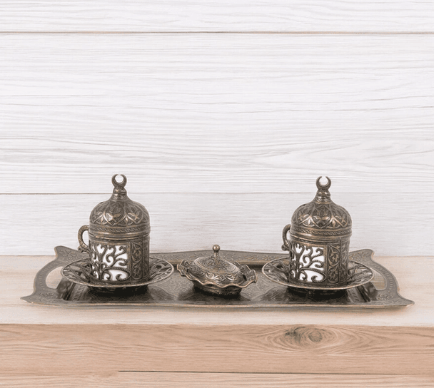 CRETE TRADING INC Turkish Copper Serving Set With Coffee Cups 