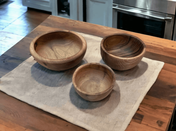 Moroccantastics Moroccan Handmade Walnut Wood Salad Bowl and Serving Bowls, Set of 3 