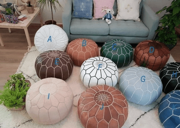 DarKech Moroccan Leather Foot Stool/Ottoman, Handmade Pouf 