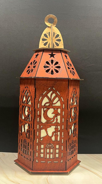  Rustic Wooden Ramadan Lantern – Crescent & Star Cutout Design (Assorted Finishes) 