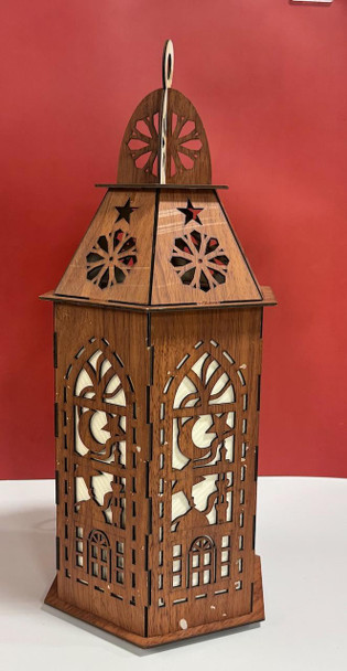  Rustic Wooden Ramadan Lantern – Crescent & Star Cutout Design (Assorted Finishes) 