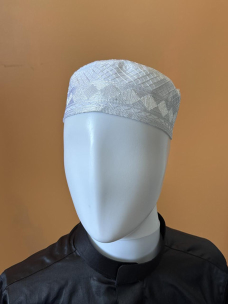 Image of White Kufi Cap with Geometric Embroidery – Elegant and Lightweight Design