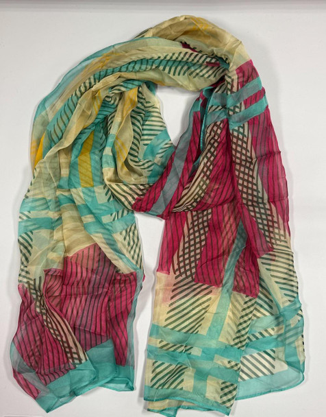  Lightweight Ethnic Print Scarf – Choose from Leaf Motif or Geometric Stripe Design 