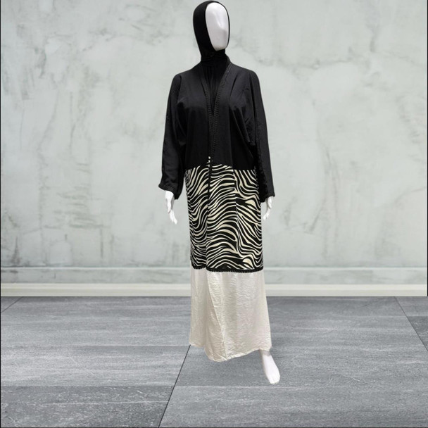  Black & Ivory Zebra Panel Kaftan 