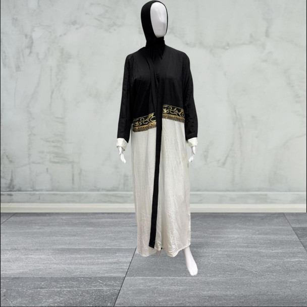  Black & Ivory Regal Kaftan – Accented with Gold Middle Detailing 