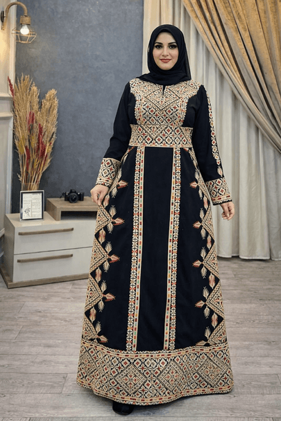  Bold Black and Gold Thobe with Wide Border and Waistband 