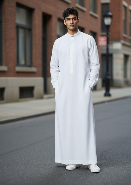  Classic Islamic Thobe – Sleek Modern White Style 