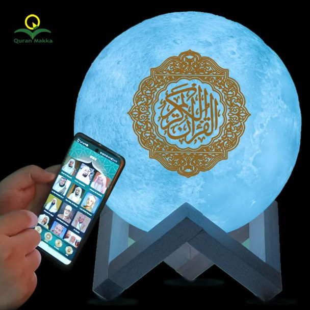 Blue moon lamp Quran speaker with mobile app control and Quran artwork