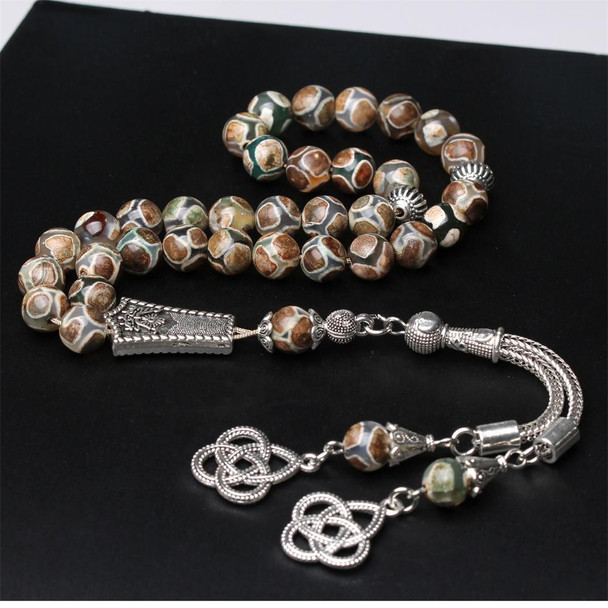 Full 33 prayer beads strand with twin silver decorative tassels