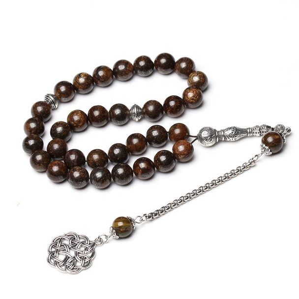 Brown Tasbih 33 Prayer Beads with Silver Pendant and Chain