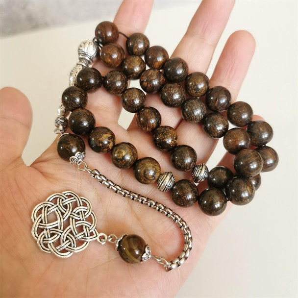 33 Bead Brown Stone Tasbih with Decorative  Silver Chain and Pendant