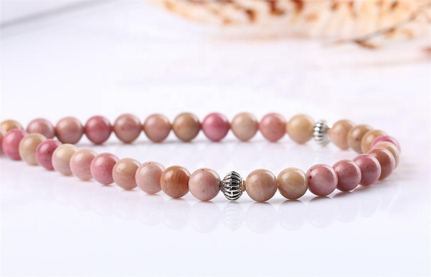 8MM Natural Pink Gemstone Prayer Beads with Silver Spacers