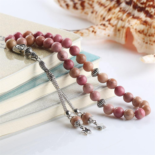 Natural Pink Stone Misbaha Prayer Beads with Silver Tassel