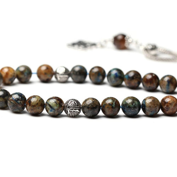Close-Up of Natural Chrysocolla Stone Prayer Beads