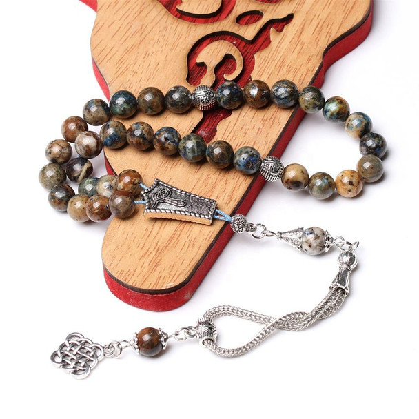 Natural Chrysocolla Tasbih with Silver Decorative Tassel