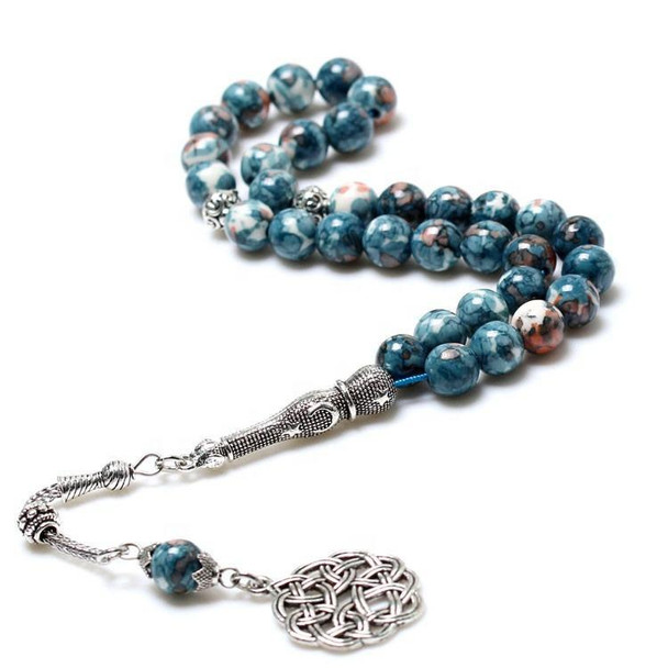 Turkish Style Blue Rain Stone Prayer Beads on White Background