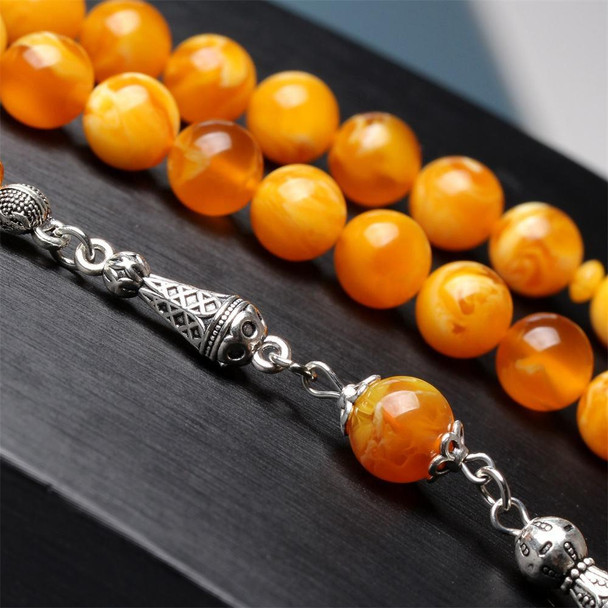 Amber Color 33 Prayer Beads with Decorative Silver Connector