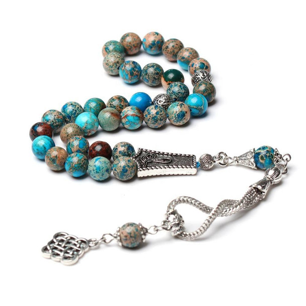 Silver Tassel Tasbih Prayer Beads with Turquoise Emperor Stone