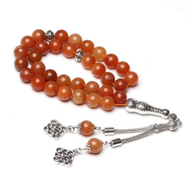 Red and Orange Tasbih Prayer Beads with Decorative Silver Accents