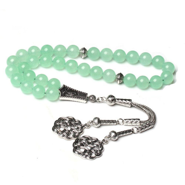 Green jade style 33 prayer beads tasbih with silver tassel