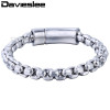 Davieslee Mens Bracelet Wristband Bangle 316L Stainless Steel Cut Box Link Chain Silver Tone 8mm LHB464