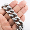 Customized 19mm Mens Polished 316L Stainless Steel Bracelet Silver Tone Cut Curb Cuban Link Chain Wholesale Bulk Price LHB165