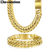 Davieslee Mens Necklace Bracelet Chain Cuban Link 316L Stainless Steel Gold Silver Tone 16mm LHSM04