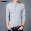 COODRONY T-Shirt Men 2018 Spring Autumn New Cotton T Shirt Men Solid Color Chinese Style Mandarin Collar Long Sleeve Top Tee 608