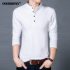 COODRONY T-Shirt Men 2018 Spring Autumn New Cotton T Shirt Men Solid Color Chinese Style Mandarin Collar Long Sleeve Top Tee 608