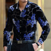 Exquisite flower pattern silk gold velvet hollow high-end shirt 2018 Spring&amp;Autumn new fashion casual quality men shirt M-XXXL