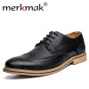 Merkmak New 2018 Luxury Leather Brogue Mens Flats Shoes Casual British Style Men Oxfords Fashion Brand Dress Shoes For Men