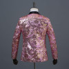 PYJTRL Mens Pink Gold Flower Sequins Fancy Paillette Wedding Singer Stage Performance Suit Jacket Annual DJ Blazer With Bow Tie