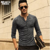 New Men Henley Shirt 2018 new Tee Tops Long Sleeve Stylish Slim Fit T-shirt Button placket Casual men Outwears Popular Design