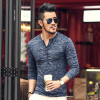 New Men Henley Shirt 2018 new Tee Tops Long Sleeve Stylish Slim Fit T-shirt Button placket Casual men Outwears Popular Design