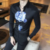 High Quality Men Shirt Korean Slim Fit Digital Print Casual Men's Social Shirts Long Sleeve Plus Size Night Club Party Shirt Men