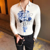 High Quality Men Shirt Korean Slim Fit Digital Print Casual Men's Social Shirts Long Sleeve Plus Size Night Club Party Shirt Men