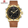 NAVIFORCE 9144 Fashion Gold Men Sport Watches Mens LED Analog Digital Watch Army Military Leather Quartz Watch Relogio Masculino