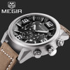 2016 Top Luxury Brand MEGIR Sports Watches Men's Quartz Chronograph Big Dial Clock Leather Wrist Watch relogio masculino relojes