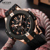 Megir Men's Chronograph Analogue Quartz Wrist Watches with Silicone Strap 24-hour Display Sports Wristwatch for Boys2050GBK-1N0