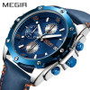 2018 New Mens Watches Top Brand Luxury Megir Sport Men's Watch Quartz Leather Strap Blue WristWatch Waterproof relogio masculino