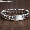 Davieslee Mens Bracelet Chain Curb Link 316L Stainless Steel Bracelets for Men Silver Gold Color Never Faded 11mm 20cm DLHB139