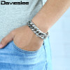 Davieslee 18/22mm Heavy Men's Bracelet Curb Cuban Link Silver Color 316L Stainless Steel Wristband Male Jewelry DLHB287