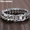 Davieslee 18/22mm Heavy Men's Bracelet Curb Cuban Link Silver Color 316L Stainless Steel Wristband Male Jewelry DLHB287