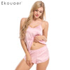 Ekouaer Women Summer Sexy Sleepwear Pajamas Set Solid Adjustable Strap Cami Top and Shorts Satin Pajama Loose Female Nightwear