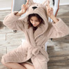 Winter Cute Warm Bathrobes Women Cartoon Bear Rabbit Knee-Length Bath Robe Dressing Plus Size Soft Gown Bridesmaid Robes Female 