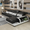 Cheers Barcelona Black and big white stitching l shaped modern design sectional soft cow leather sofa set living room furniture