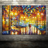 100% Hand Painted Romantic Rainy Street Oil Painting on Canvas Modern Abstract Knife Landscape Wall Art Artwork for Living Room