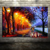 100% Hand Painted Romantic Rainy Street Oil Painting on Canvas Modern Abstract Knife Landscape Wall Art Artwork for Living Room
